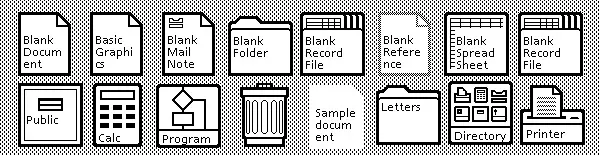 A series of icons from the Xerox Star interface