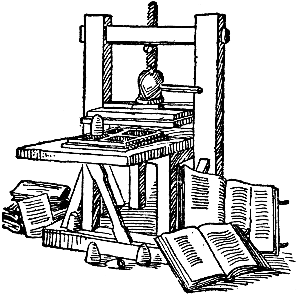 An illustration of an old printing press