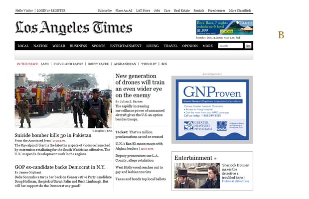 An illustration of an LA Times spread where the logo appears larger due to use of whitespace