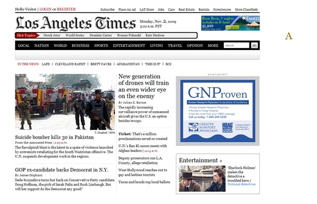 An illustration of an LA Times spread where the logo appear smaller due to a lack of whitespace