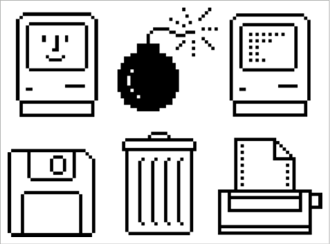 Icons from the 1984 Mac interface