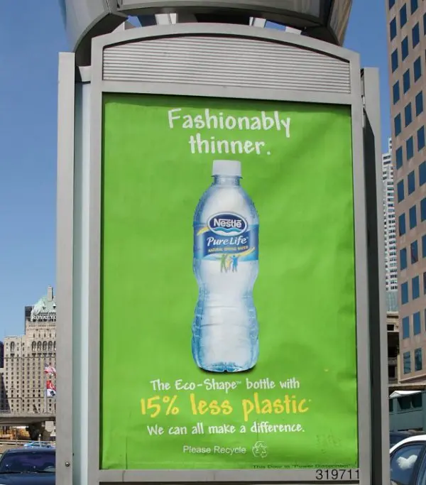 An advertisement for Dasani's new thinner and 'greener' bottle