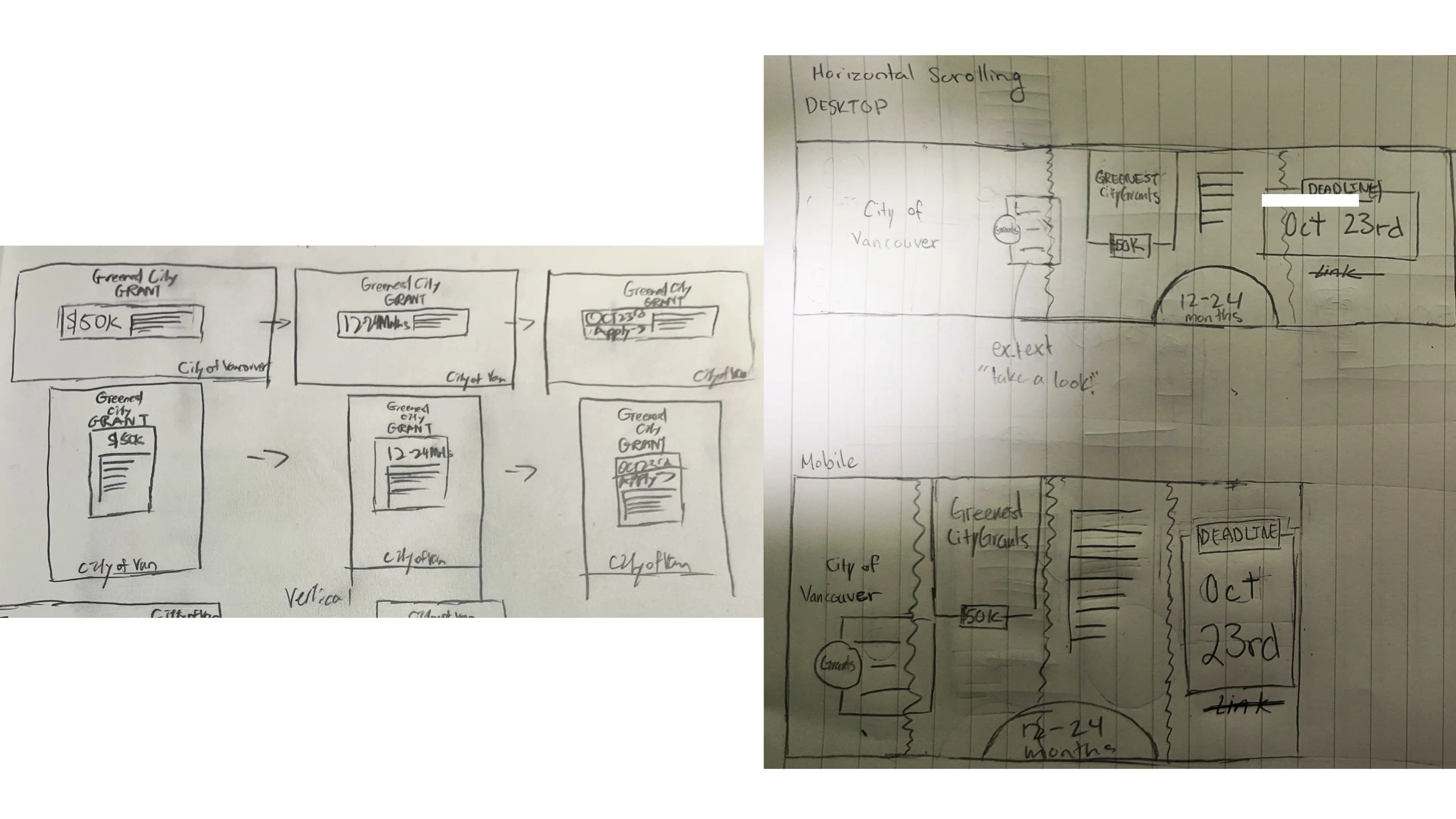 A pair of sketches exploring the framing of a webpage