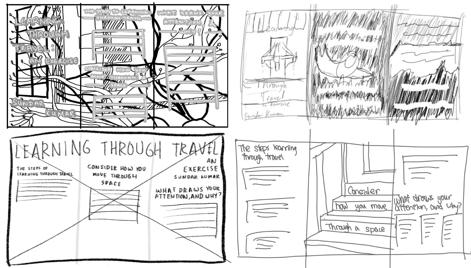 A pair of sketches exploring using images as a frame for text