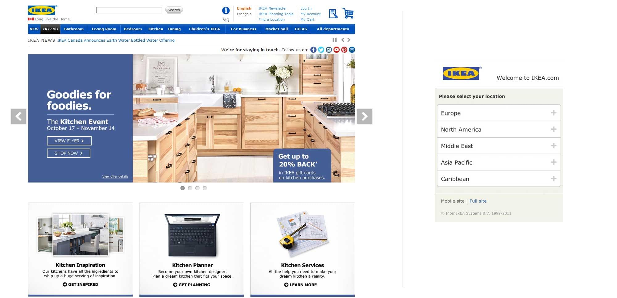 An image comparing the Ikea desktop and mobile sites which have different patterns for landing pages