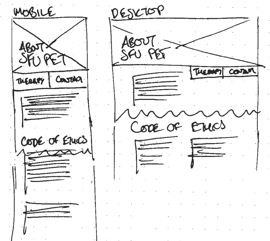 A pair of hand-rendered wireframes, one for mobile and one for desktop scale