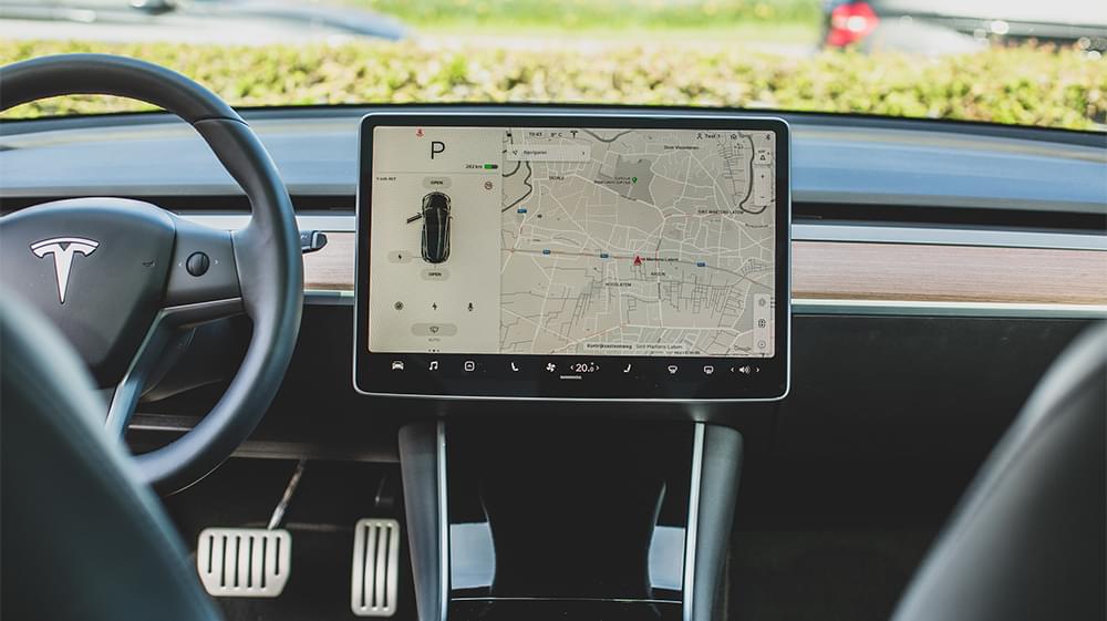 A photo of the Tesla car dashboard