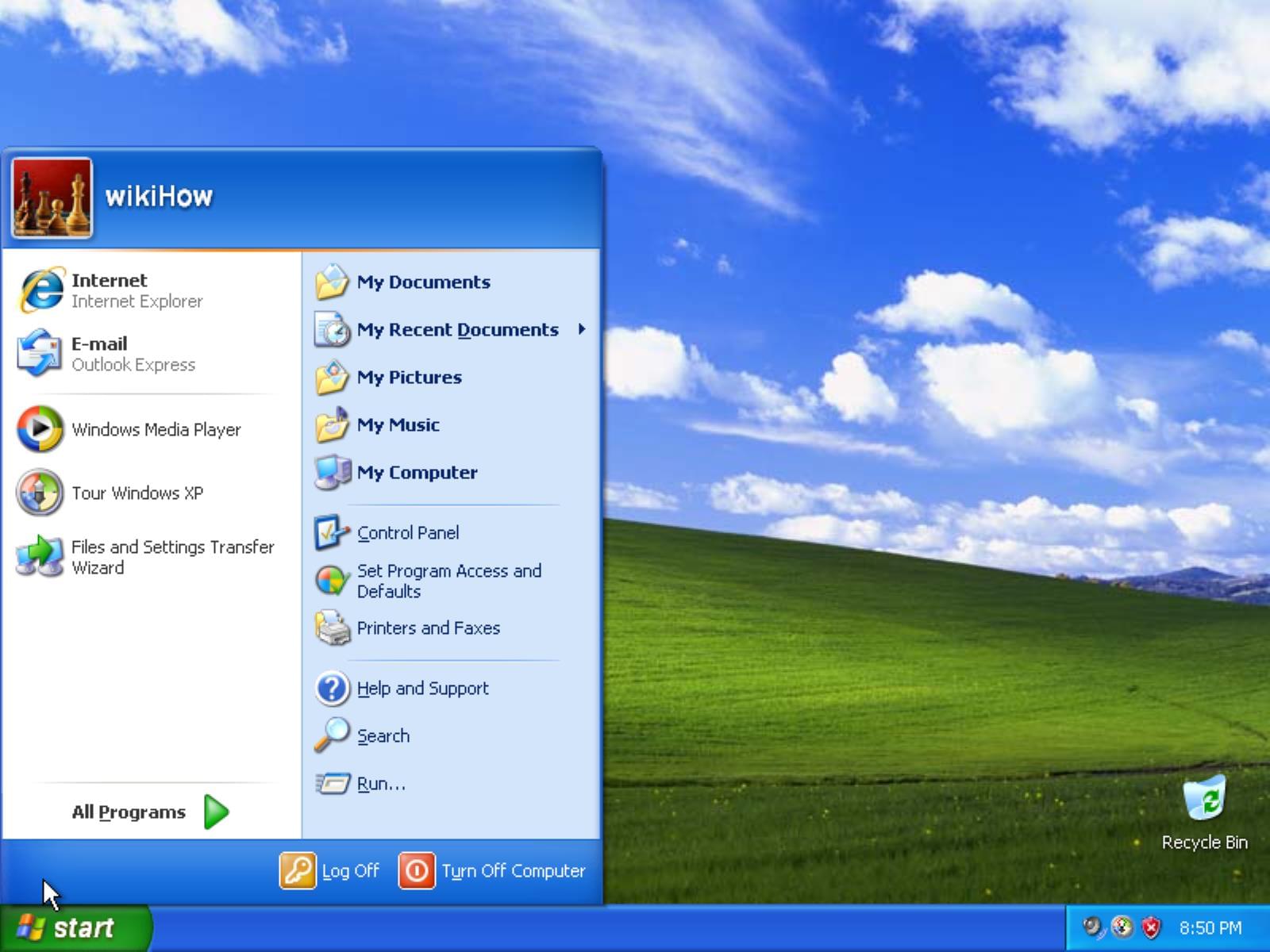 The Windows XP interface