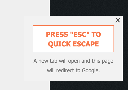A button indicating that pressing the Esc key will open a new tab and redirect the current page to Google