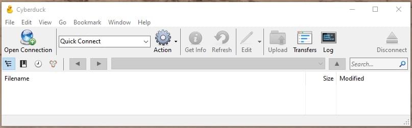 The main Cyberduck graphical user interface (UI)