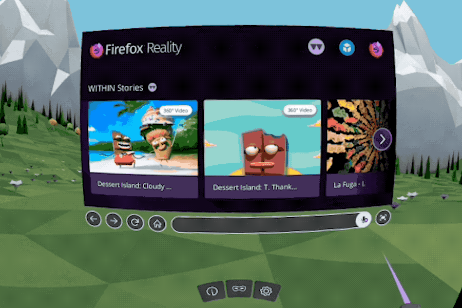 The Firefox virtual reality web browser showcasing its voice search function