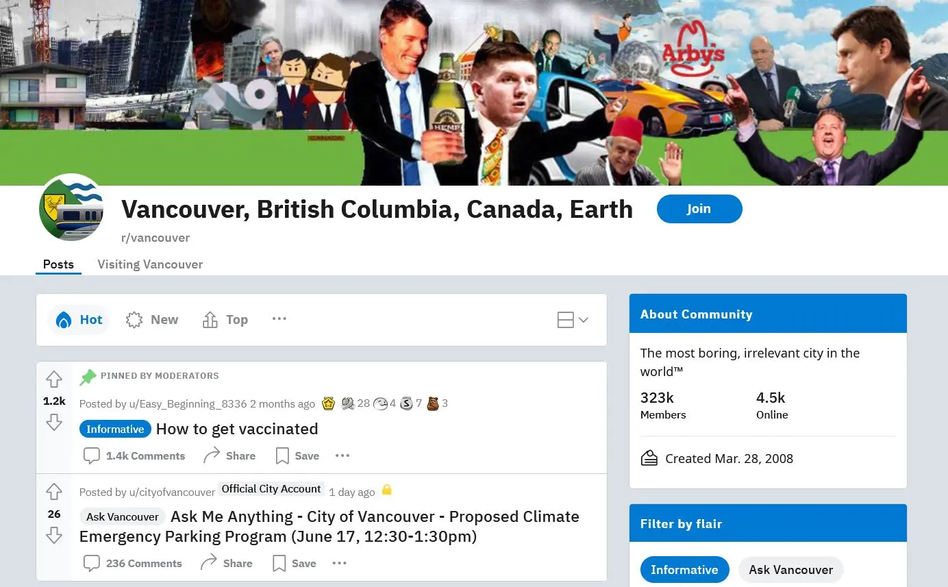 A screenshot of the Reddit Vancouver homepage